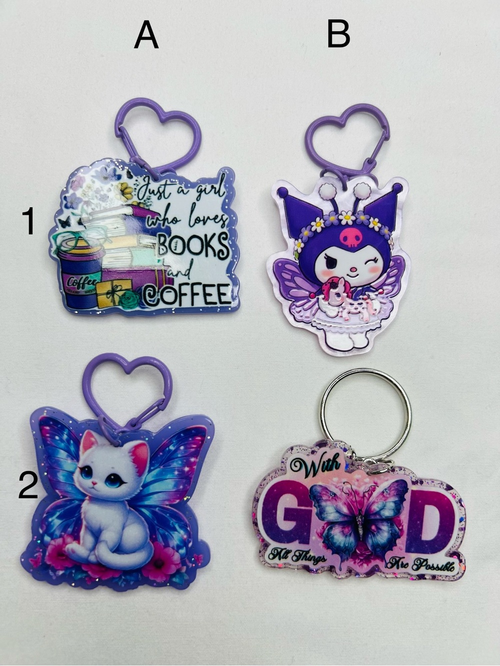 Purple acrylic keychains- Option 4